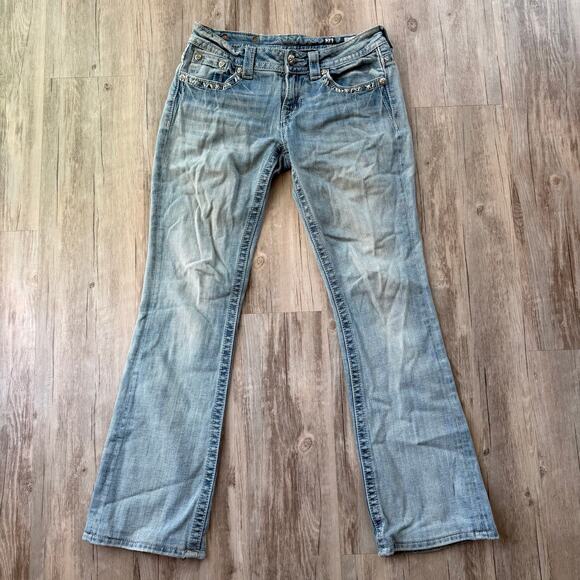 Miss Me Women’s Silver Sequin Lace Flap Pocket Bootcut Jeans Light Blue Size 28 - Picture 3 of 12